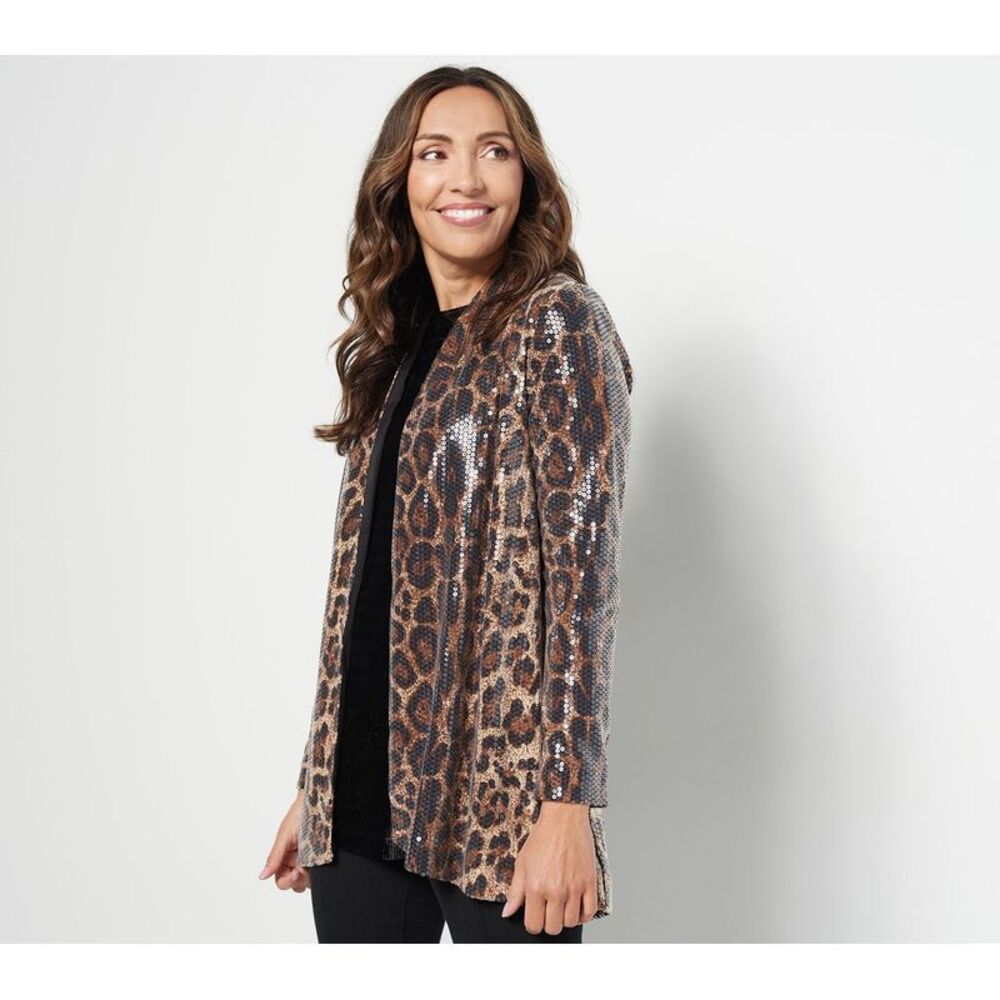 Dennis Basso Women's Top Sweater Sz 2XS (XXS) Printed Sequin Fully Brown A462194